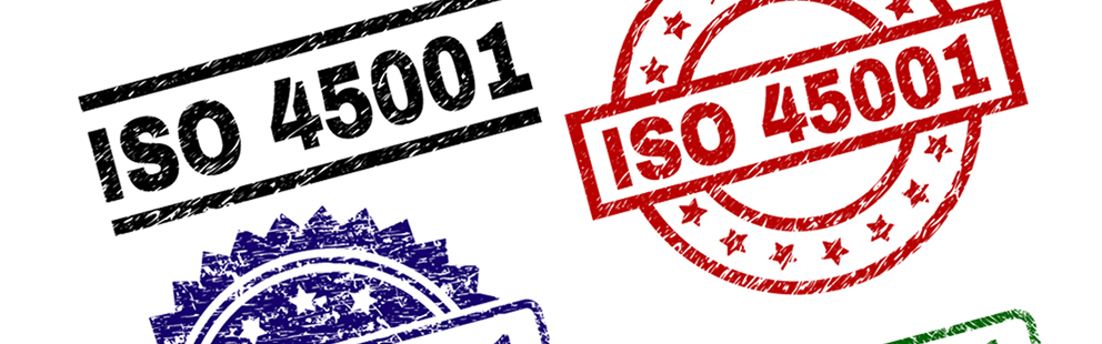 Verschiedene Stempel mit ISO 45001.