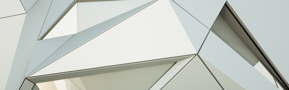Moderne Architektur mit geometrischen Formen und klaren Linien in Weiß und Grau.