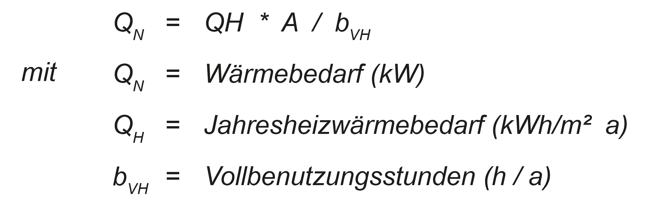 Formel zur Berechnung des Wärmebedarfs bei Wärmepumpen.