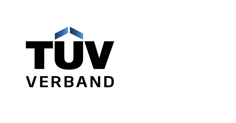 Logo von TÜV Rheinland mit stilisiertem blauen Dreieck über Schriftzug.