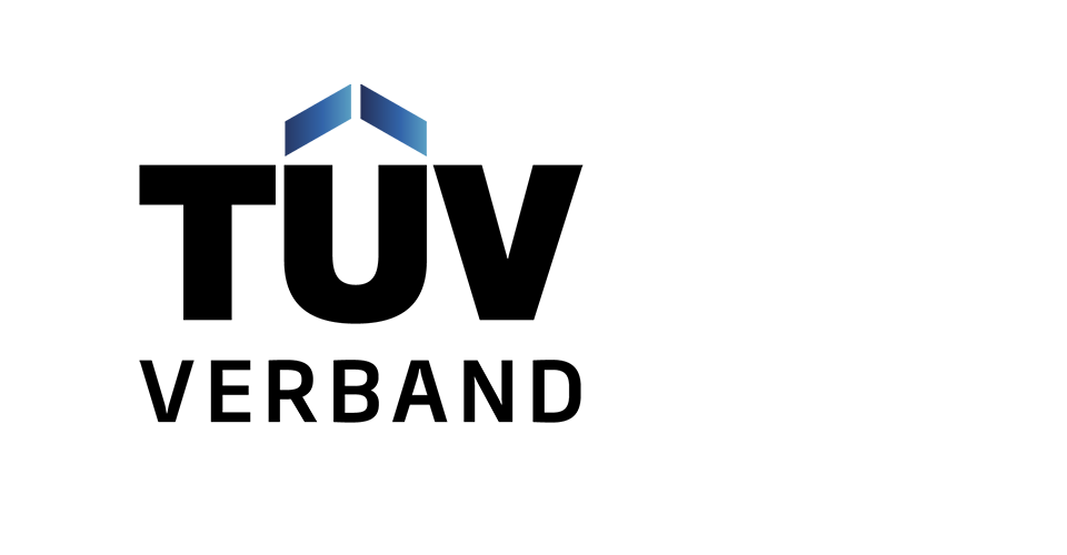 Logo von TÜV Rheinland mit stilisiertem blauen Dreieck über Schriftzug.