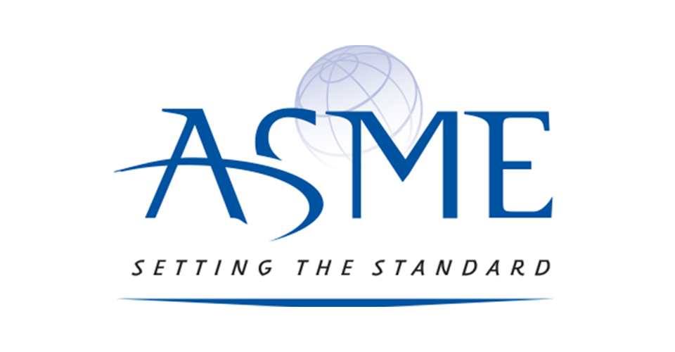 Logo der ASME (American Society of Mechanical Engineers) mit Globus und Slogan "Setting the Standard".