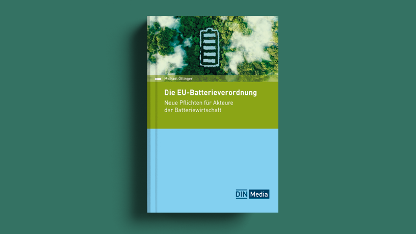 Das Buch "DIe EU-Batterieverordnung" vor grünem Hintergrund