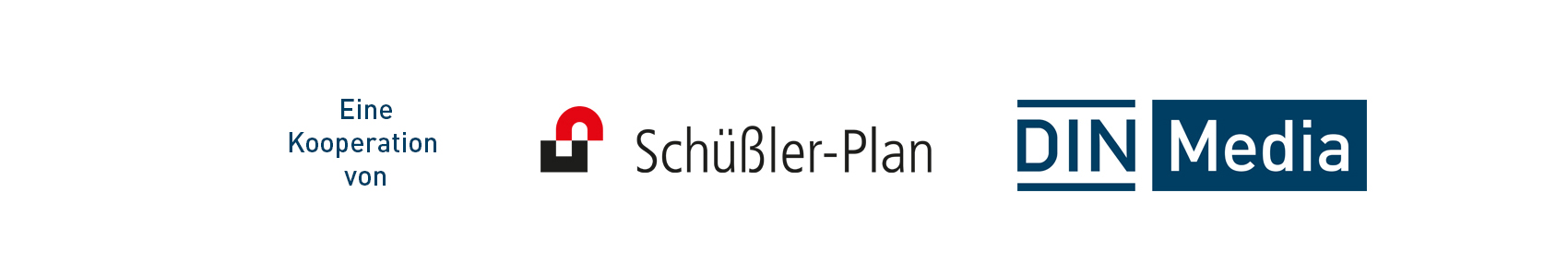 Logos von Schüßler-Plan und DIN Media, mit dem Hinweis auf eine Kooperation.
