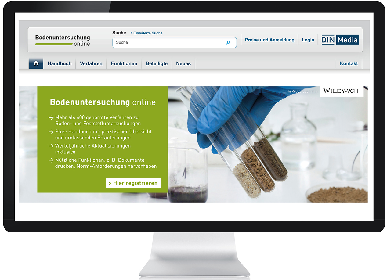 Portal für Bodenuntersuchung online zeigt genormte Bodenanalyse-Verfahren für Forschungspraxis.