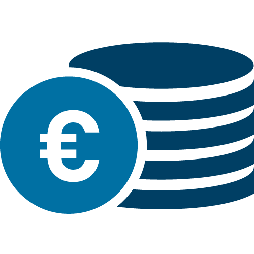 Ein Icon mit einem Zahnrad und einem Bleistift, beide in Dunkel- und Hellblau.