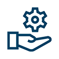 Icon mit einer Hand, die ein Zahnrad hält, als Symbol für Full-Service.