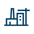 Icon einer Fabrik als Symbol für unterschiedliche Branchen.