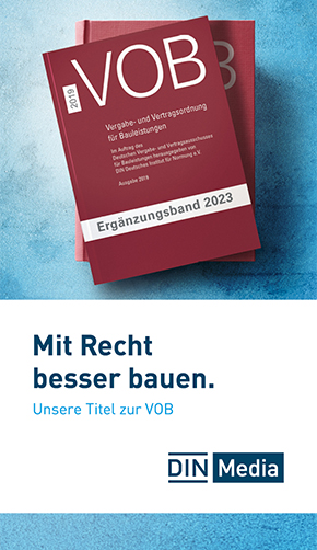 Flyer zeigt VOB Ergänzungsband 2023 mit Titel "Mit Recht besser bauen."
