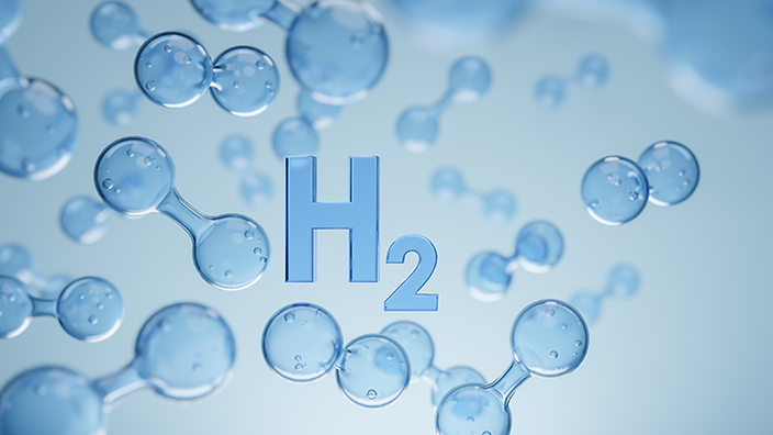 H2 Moleküle in hellblau. 3D Ansicht. 
